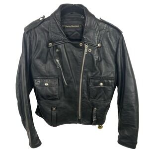 AMF Harley Davidson Jacket Women 40 Reg Leather Black Offset Zip Pockets 70s VTG